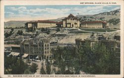 Hot Springs SD - Business Portion & National Sanitarium Postcard