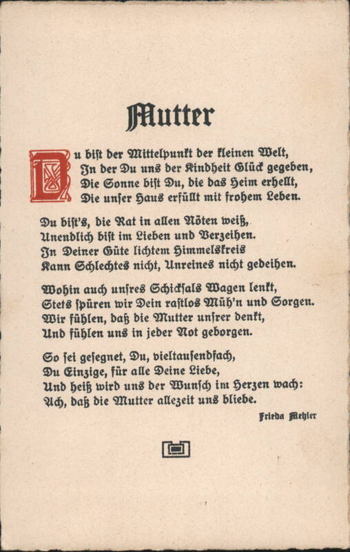 German Poem 'Mutter' by Frieda Mehler Poems & Poets