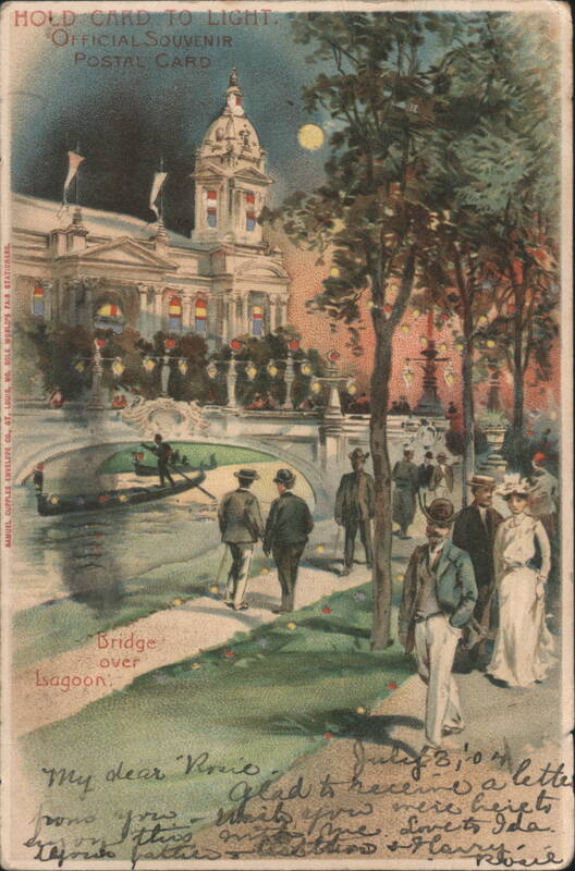 Bridge Over Lagoon, Night Scene, 1904 St. Louis World's Fair