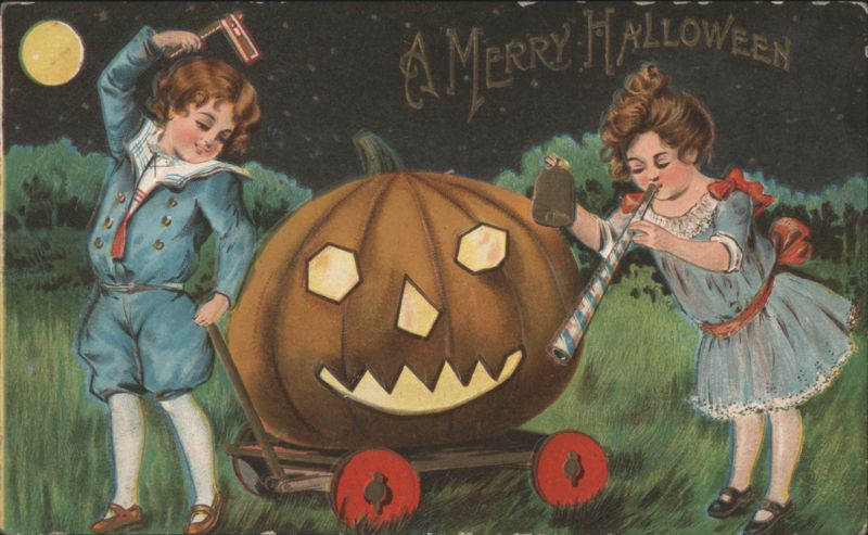 A Merry Halloween - Children with JOL Wagon