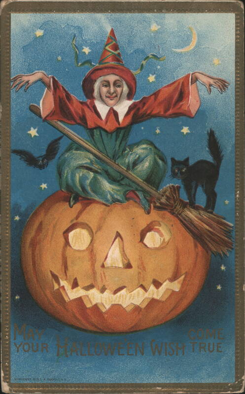 Witch, Black Cat, and JOL - May Your Halloween Wish Come True