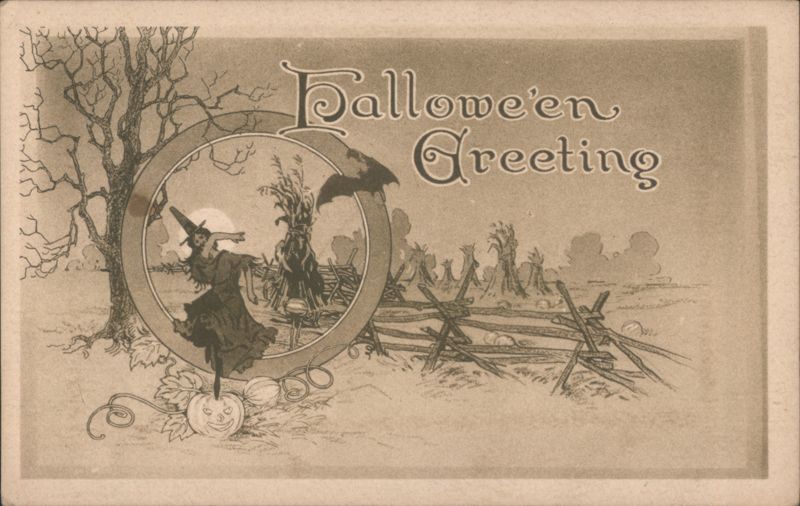 Halloween Greeting: Witch Dancing on JOL