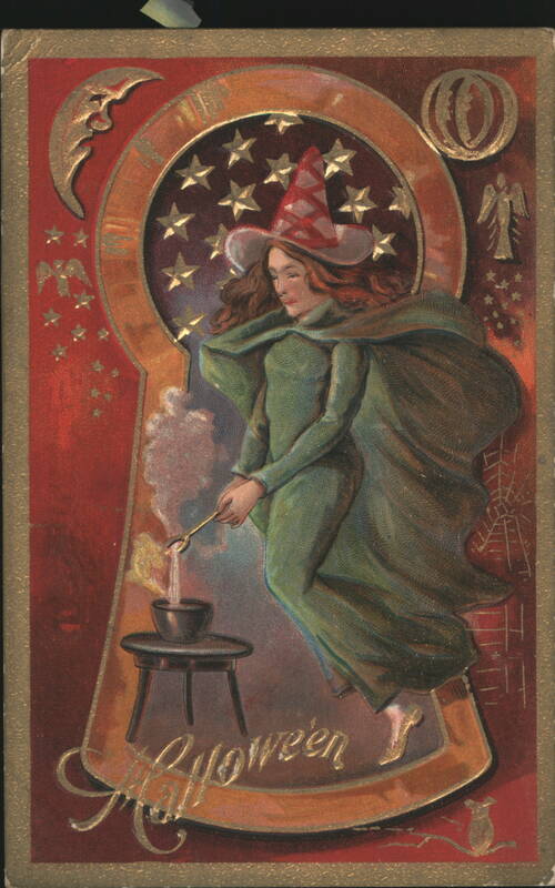 Halloween Witch Flying Through Keyhole