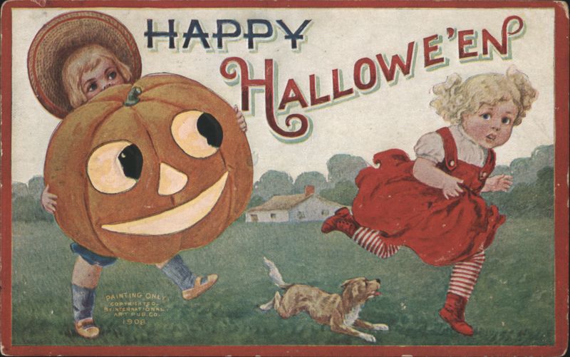 Happy Hallowe'en: Children with a Giant JOL Painting only copyrighted by International Art Pub. Co.