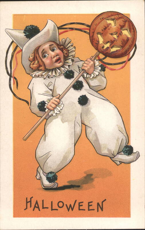 Halloween Child in Clown Costume with JOL