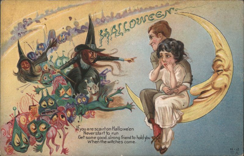 Halloween Witch, Couple on Crescent Moon