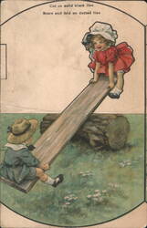 Children on Seesaw, Rally Day Cut-Out Card Postcard