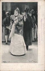 Woman in Fur Stole and Man in Top Hat at Social Event by R. Ribera Postcard