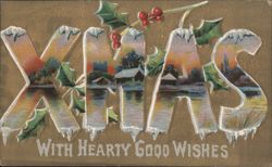 'XMAS' Winter Scenes, 'With Hearty Good Wishes' Postcard