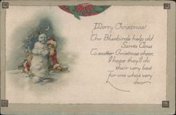 Merry Christmas! Snowman and Child with Crescent Moon Postcard