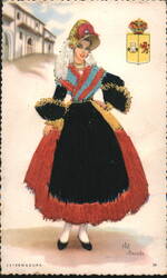 Woman in Traditional Embroidered Dress, Extremadura Postcard