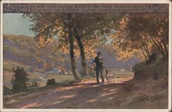 Hunter and Dog in Autumn Forest, by Paul Hey Postcard
