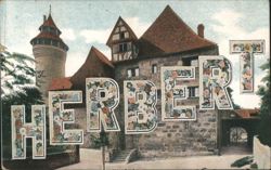 HERBERT in Floral Alphabet Letters, German-Style Building Postcard