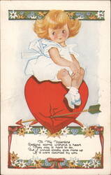 Valentine Greeting: Child Seated on Large Heart with Poem Postcard