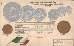 Mexican Coinage: International Exchange Information Card with Flag Postcard