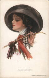 Woman with Riding Crop, Following the Race Postcard