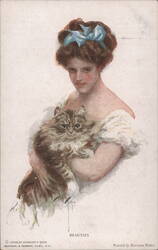 Beauties - Woman with Cat by Harrison Fisher Postcard