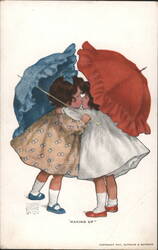 MAKING UP - Two Girls Kissing Under Umbrellas Postcard
