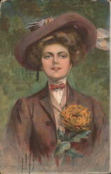 I Love A Lassie, Woman in Hat with Flower, by E.H. Niestar Postcard