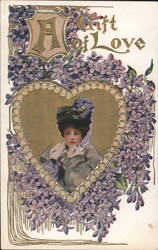 Gift Love - Woman in Heart Frame with Lilacs Postcard