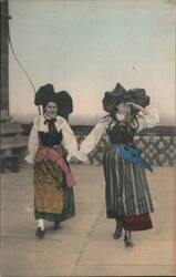Two Women in Traditional Alsatian Attire, Strasbourg Cathedral Platform Postcard