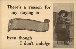 There's a reason for my staying in - Woman with Typewriter Postcard
