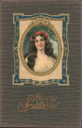 Woman with Red Flower Crown in Ornate Embossed Frame Postcard