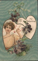 To My Valentine, Art Nouveau Woman with Violets Postcard