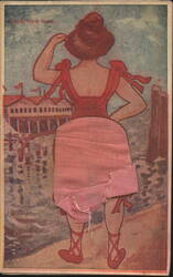 Woman in Bathing Suit with Fabric Skirt, "Local view from..." Postcard
