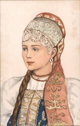 Povyazka, Maiden's Headdress, Vologda Governorate, 19th Century Postcard