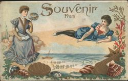 Souvenir of Seaside Scene with Women and Shells Postcard