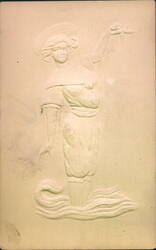 Embossed Woman in Art Nouveau Style with Hat and Flower Postcard