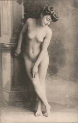 Nude Woman Posing by Column Postcard