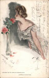 American Beauties by Penrhyn Stanlaws - Woman Smelling Rose Postcard