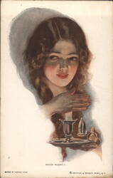 Good Night! Woman Holding Candlestick Postcard