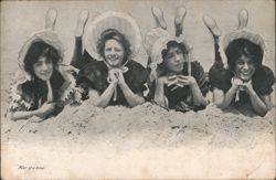 Four of a Kind: Women Buried in Sand on a Beach Postcard