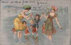 Women & Children in Swimsuits at the Beach, 'How is this for one Jessie' Postcard