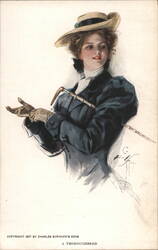 A Thoroughbred - Woman with Riding Crop by C.D. Gibson Postcard