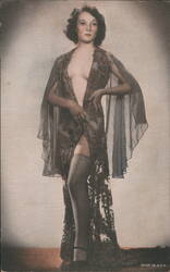 Woman in Sheer Floral Robe and Stockings Postcard