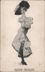 "Hidden Treasure" Woman Lifting Skirt to Reveal Garter Postcard