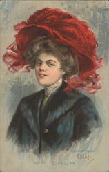 My Chum, Woman with Large Red Hat Postcard