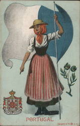 Portugal, Woman in Traditional Dress with Monarchist Flag Postcard