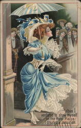 Woman in Blue Dress Creates a Sensation on Hotel Piazza Postcard