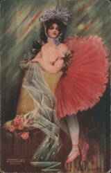 La Fauvette, Ballerina in Pink Tutu and Blue Scarf Postcard