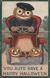 JOL Driving a Car, "You Auto Have a Happy Hallowe'en" Postcard
