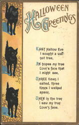 Halloween Greetings, Black Cats and Poem Postcard