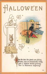 Halloween: Bats, Witches, Jack-o'-Lanterns Postcard