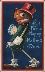 Ho! For a Happy Hallow E'en. Cucumber Man with JOL Head Postcard