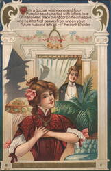 Halloween Wishbone and Pumpkin Seeds, Woman and Witch Shadow Postcard