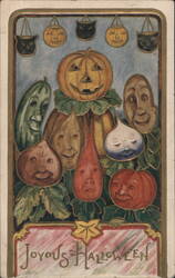 Joyous Halloween, Smiling Vegetables Postcard